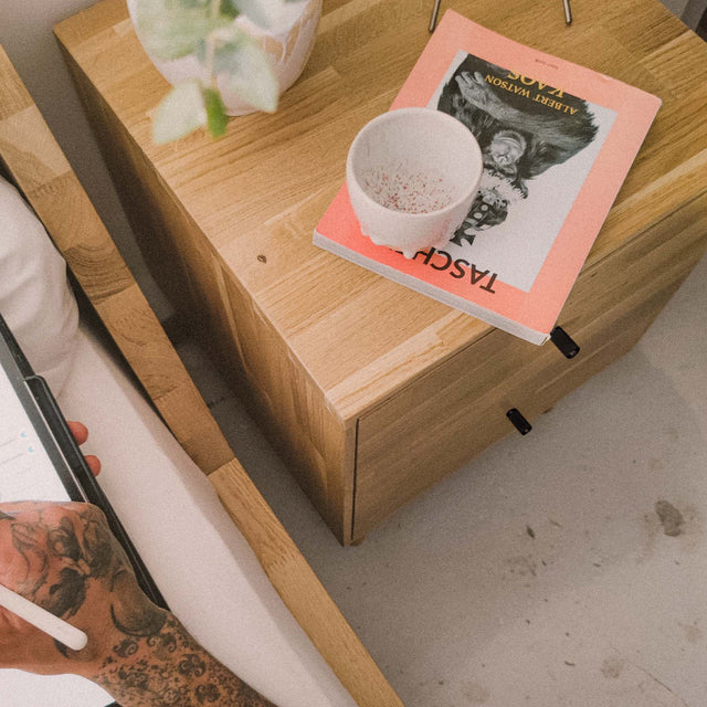 Oak Nightstand Cube No. 2 - Natural Oil-wax / Black