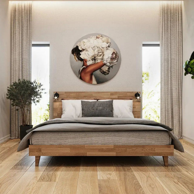 Łóżko drewniane w aranżacji architektonicznej współpraca B2B architekci