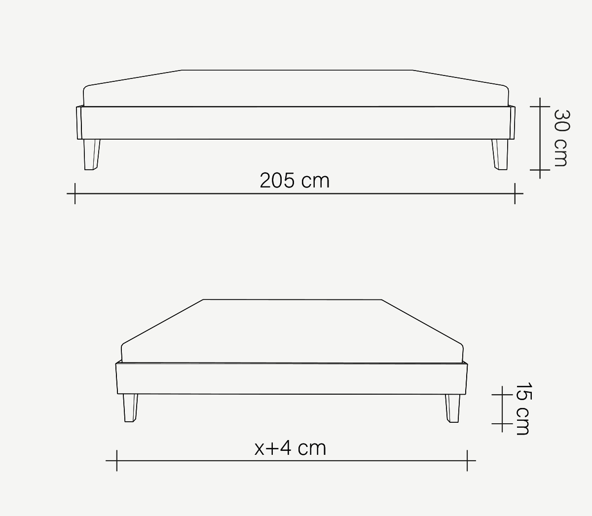 Rysunek wymiarowy łóżka Flat Lite
