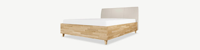 drewniane łóżko z pojemnikiem na wymiar con desktop