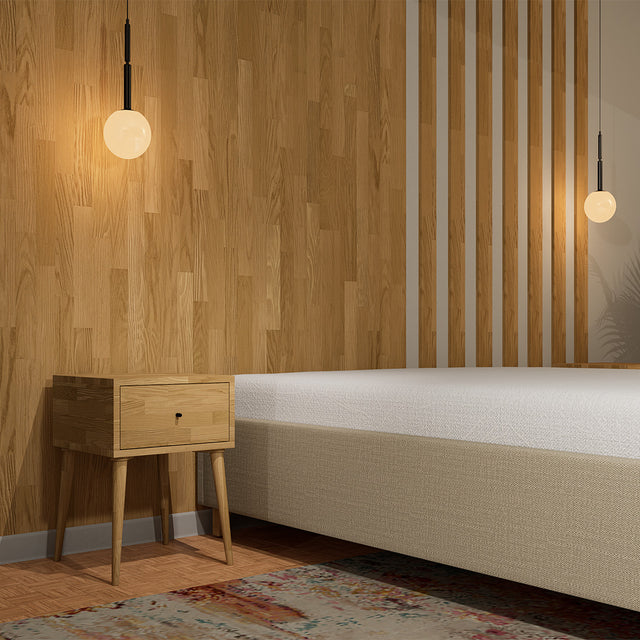 Łóżko płaskie tapicerowane z pojemnikiem flat bez wezgłowia do minimalistycznej sypialni 5