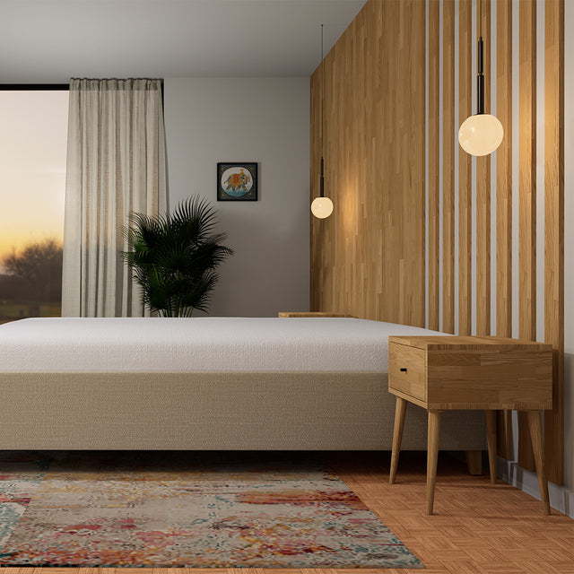 Łóżko płaskie tapicerowane z pojemnikiem flat bez wezgłowia do minimalistycznej sypialni 9
